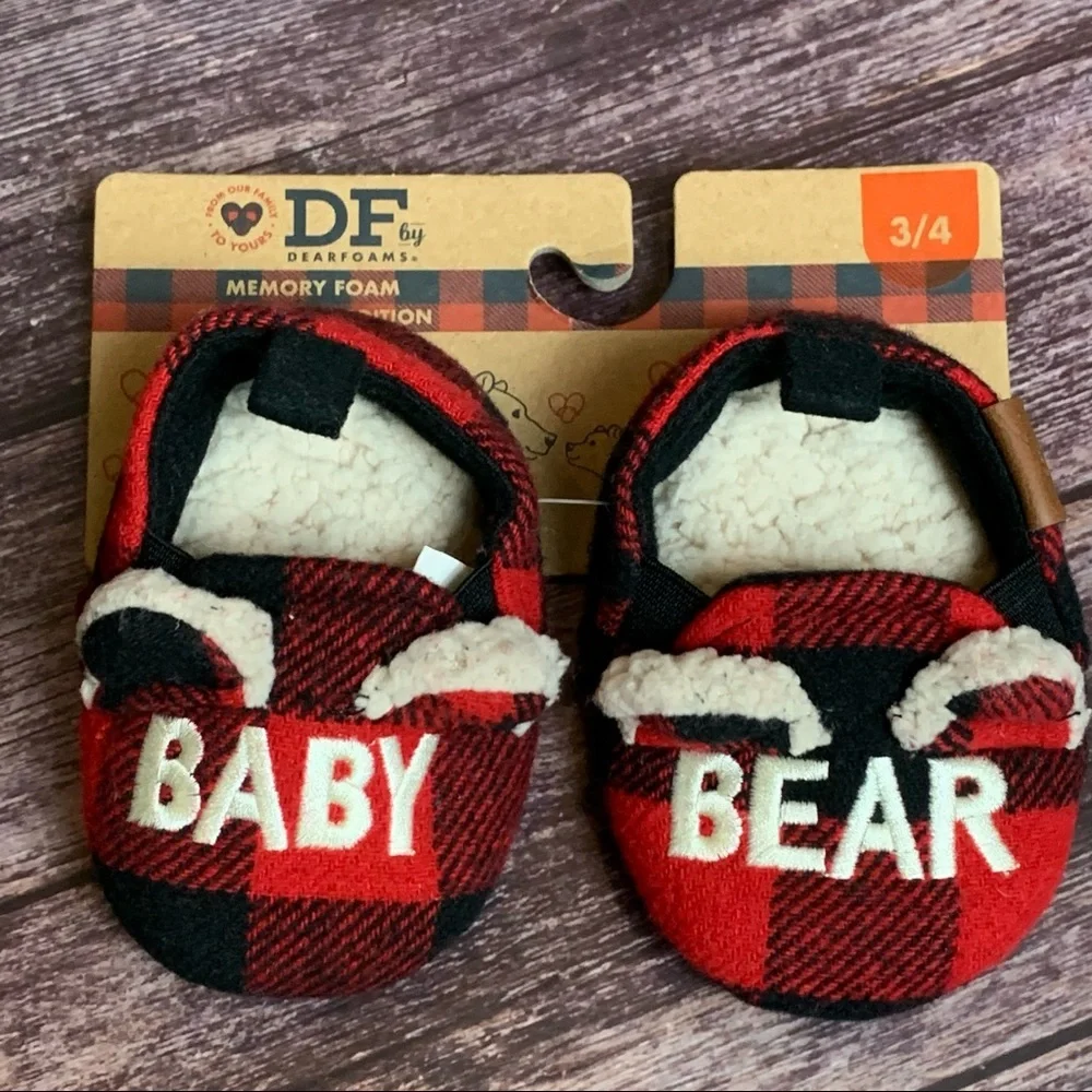 Dearfoams ~ Kids Baby Bear Red Buffalo Check Clog Slipper